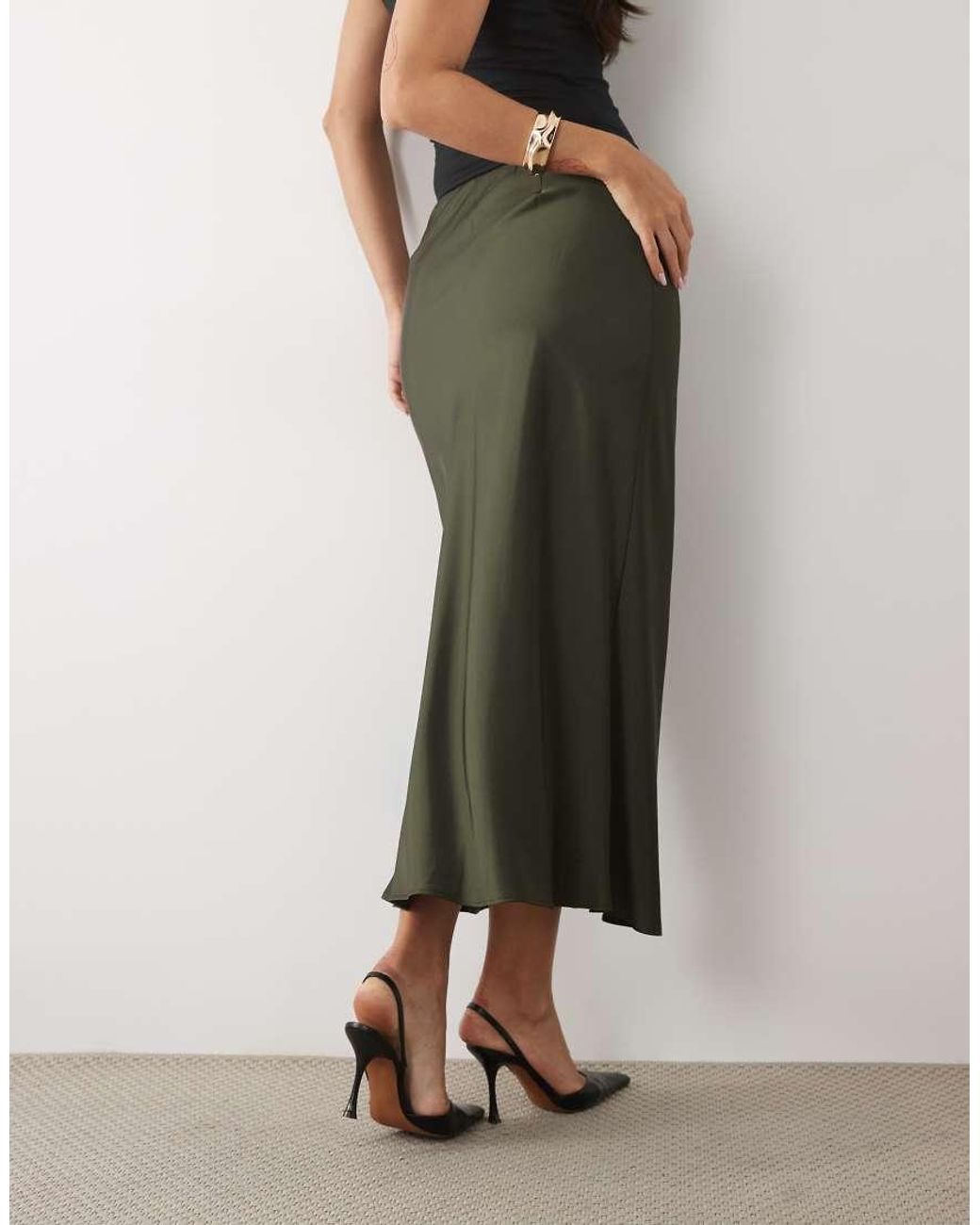 Nobody's Child Green Eton Satin Mid Rise Elasticated Waist Midi Skirt