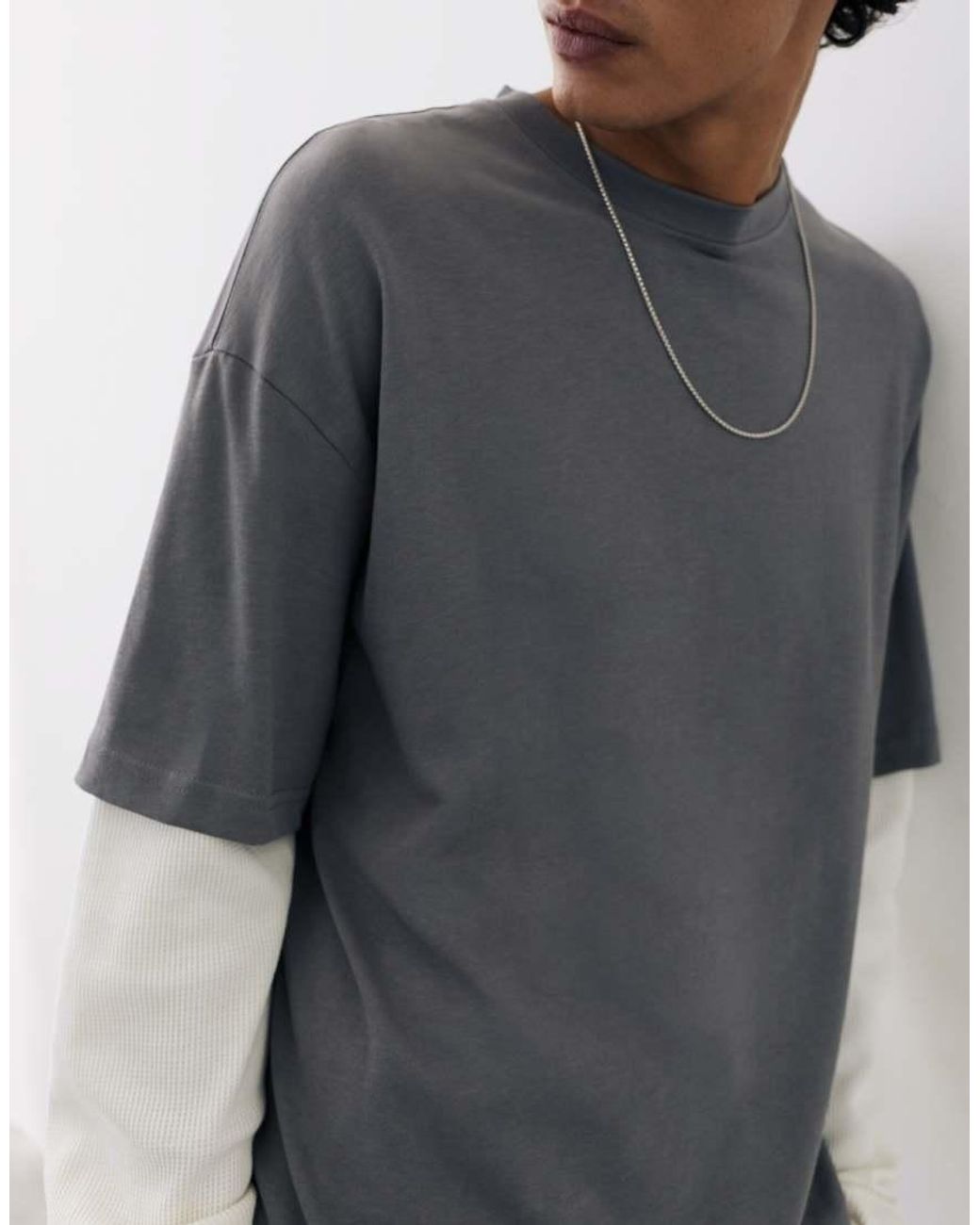 Pull&Bear Gray Double Long Sleeve T-shirt for men