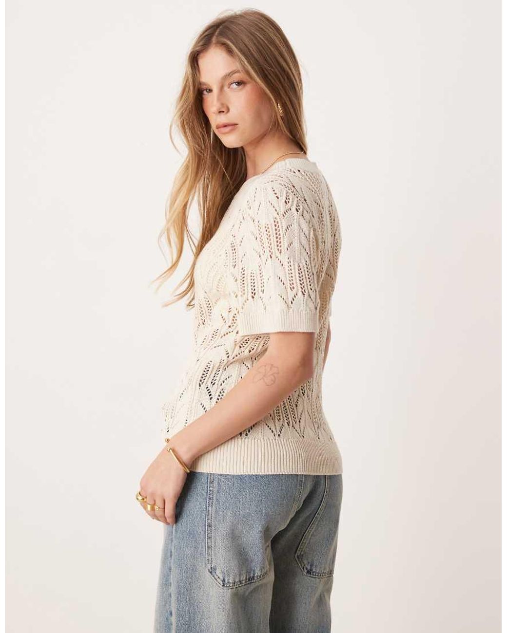 Vila Natural Short Sleeve Open Knitted T-shirt
