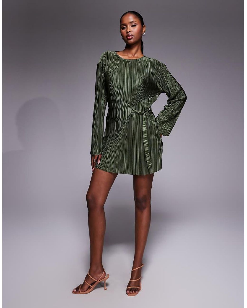 ASOS Green Plisse Tie Detail Mini Dress