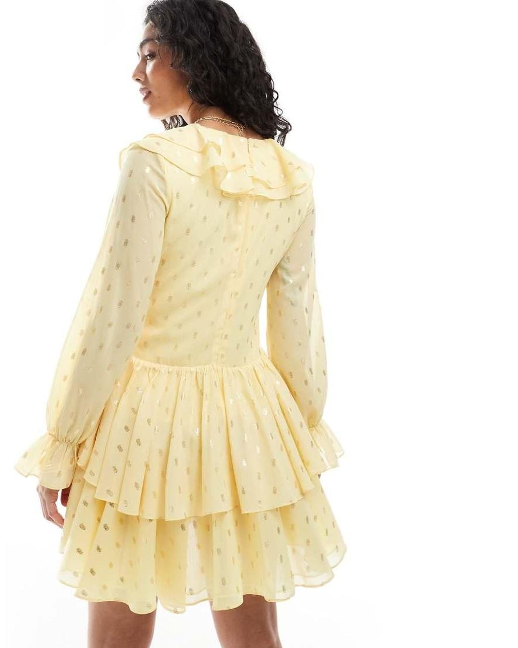 TFNC London Metallic Tiered Mini Dress With Ruffle Detail