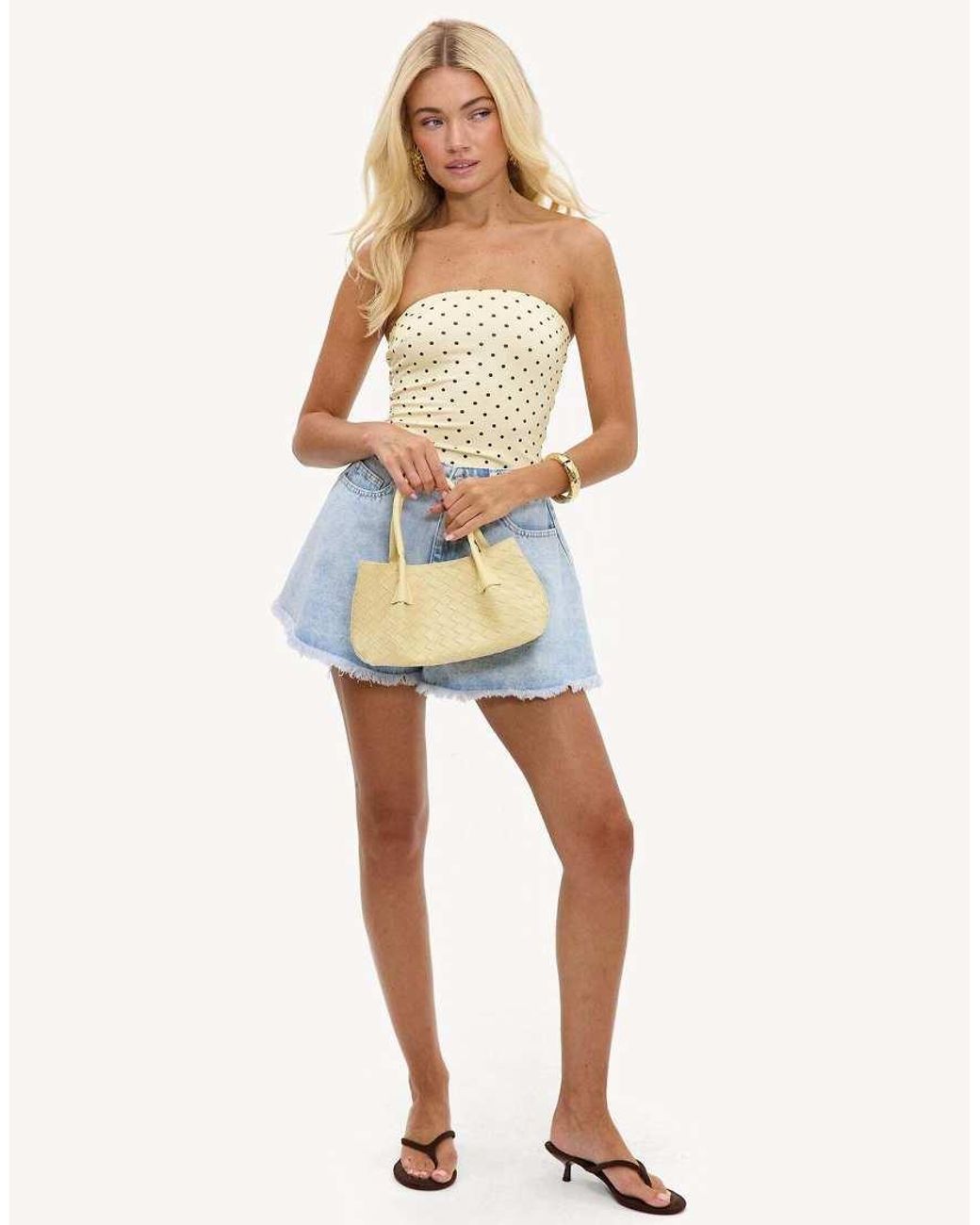 Loavies White Lucky All My Life Strapless Top With Polka Dots