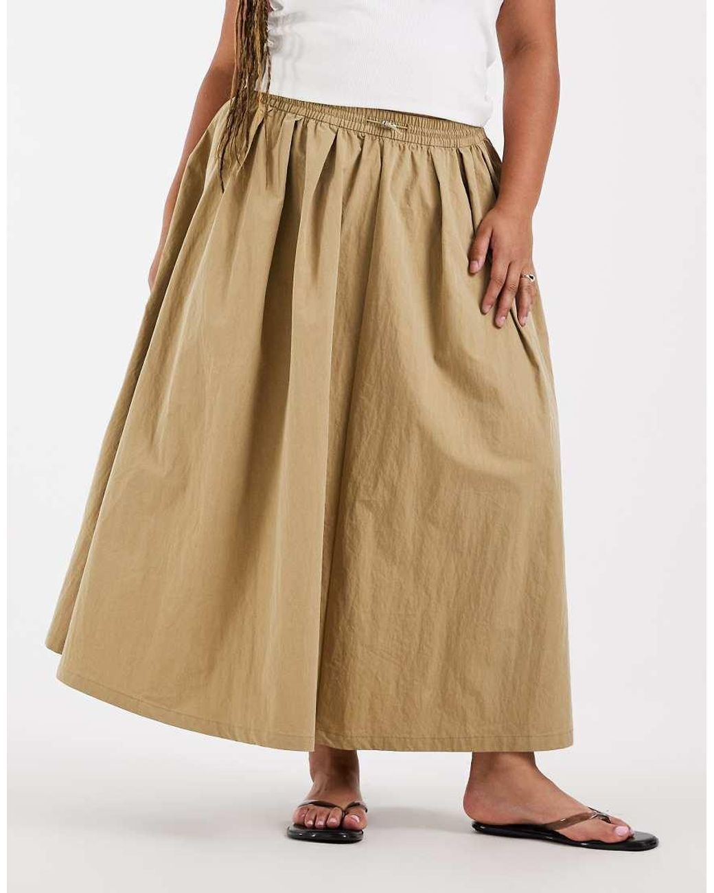 ASOS Brown Asos Design Curve Volume Toggle Waist Detail Midi Skirt