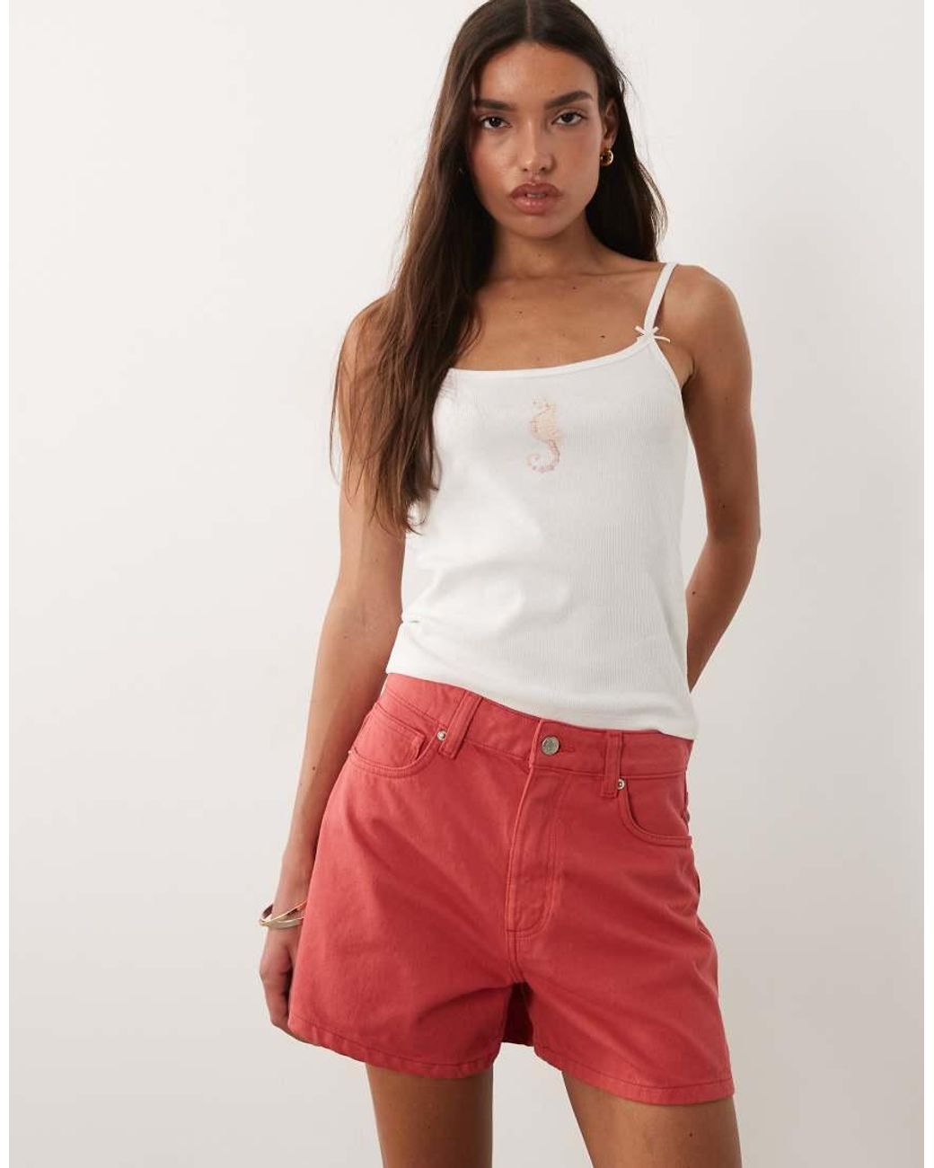 ASOS Red Denim Longer A Line Short