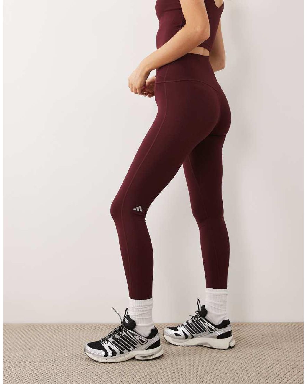 Adidas Originals Red Three Stripes Studios Crossover Waistband Leggings