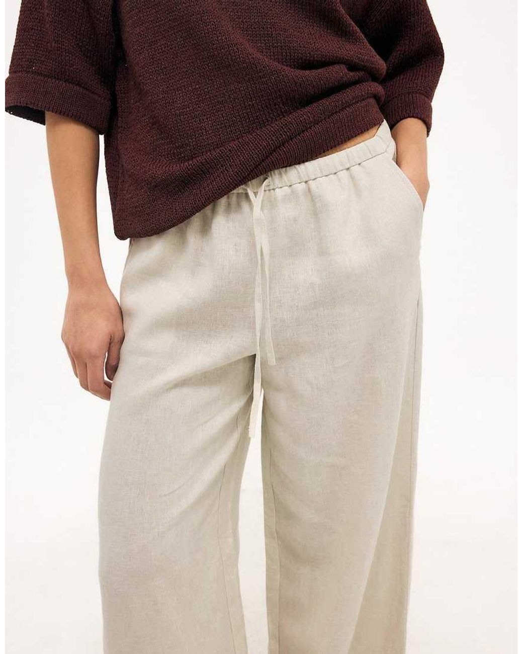NA-KD Natural Drawstring Linen Trouser