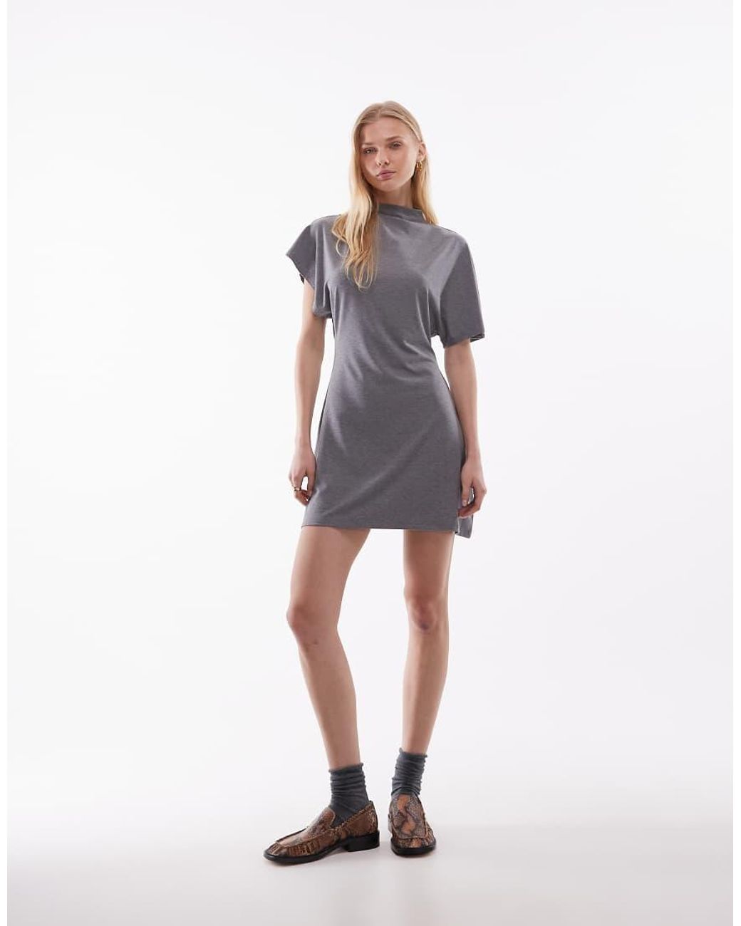 ASOS Gray Funnel Neck Batwing Sleeve Mini Dress