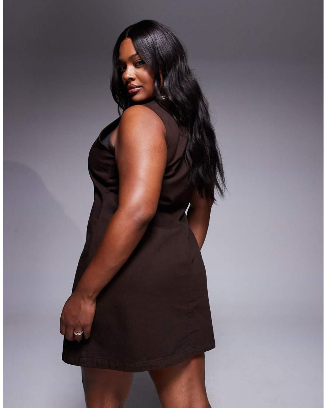 ASOS Brown Asos Design Curve Denim V Neck Dress With Button Through