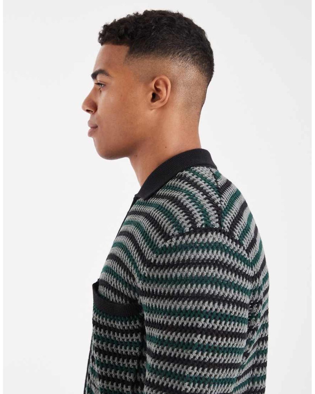 Only & Sons Black Zip Through Crochet Knit With Pocket for men