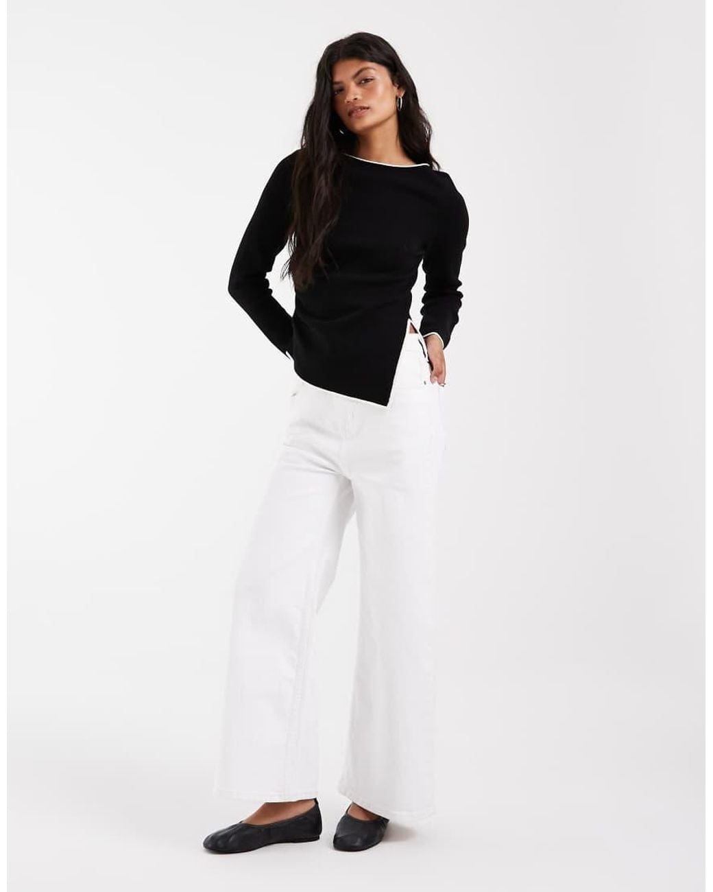 ASOS Black Ruched Side Asymmetric Long Sleeve T-Shirt