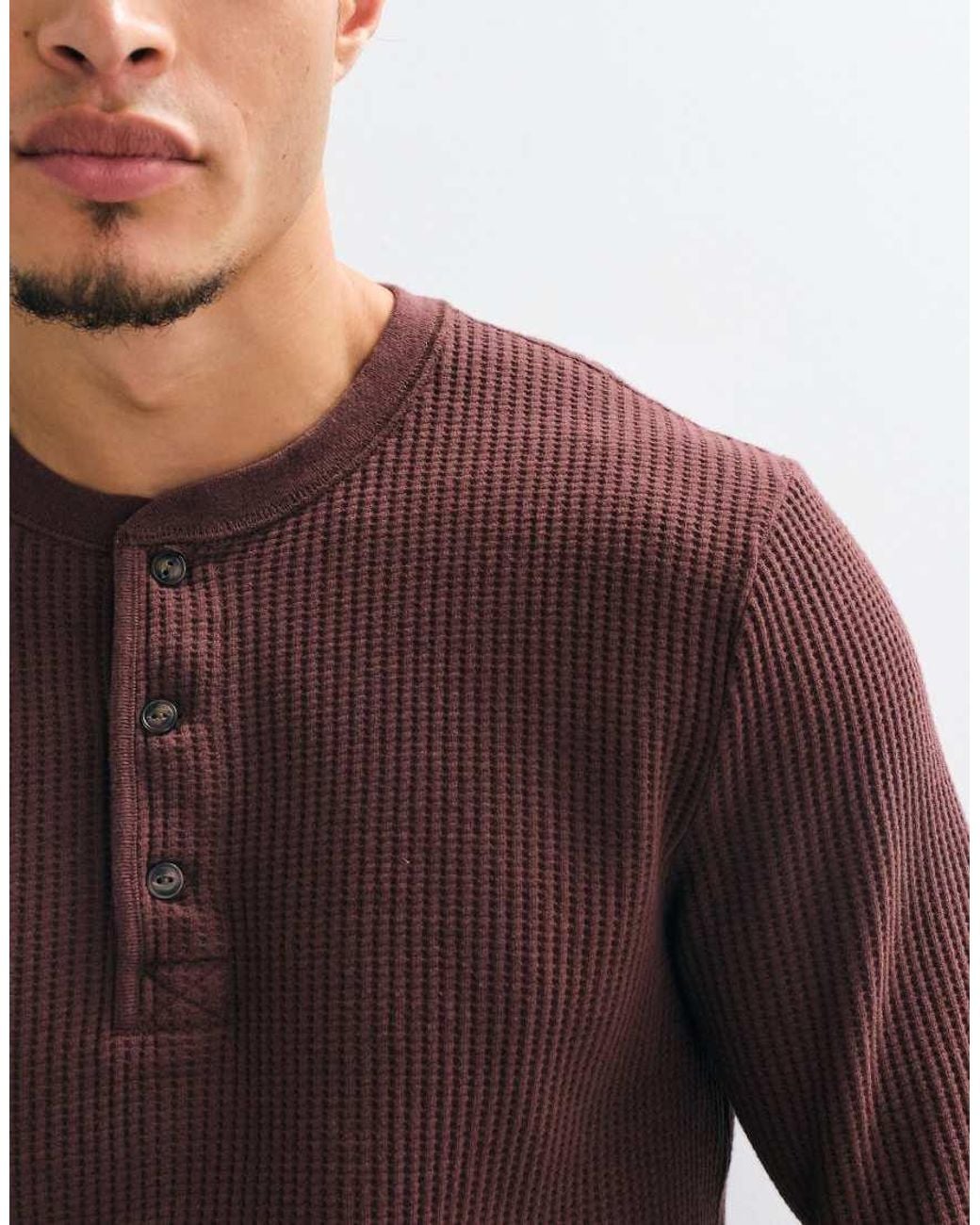 Abercrombie & Fitch Brown Waffle Henley Top for men