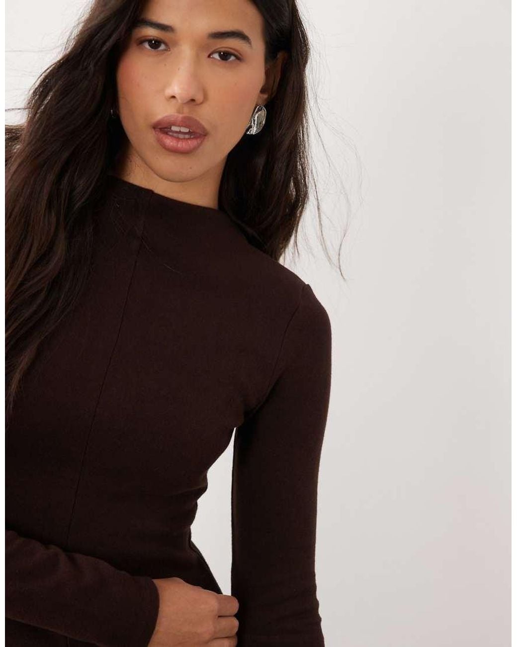 ASOS Brown Supersoft Grown On Neck Long Sleeve Dress