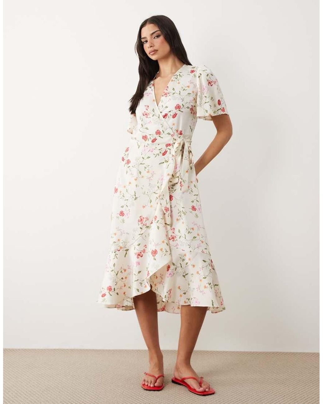 Y.A.S Natural Satin Wrap Midi Dress