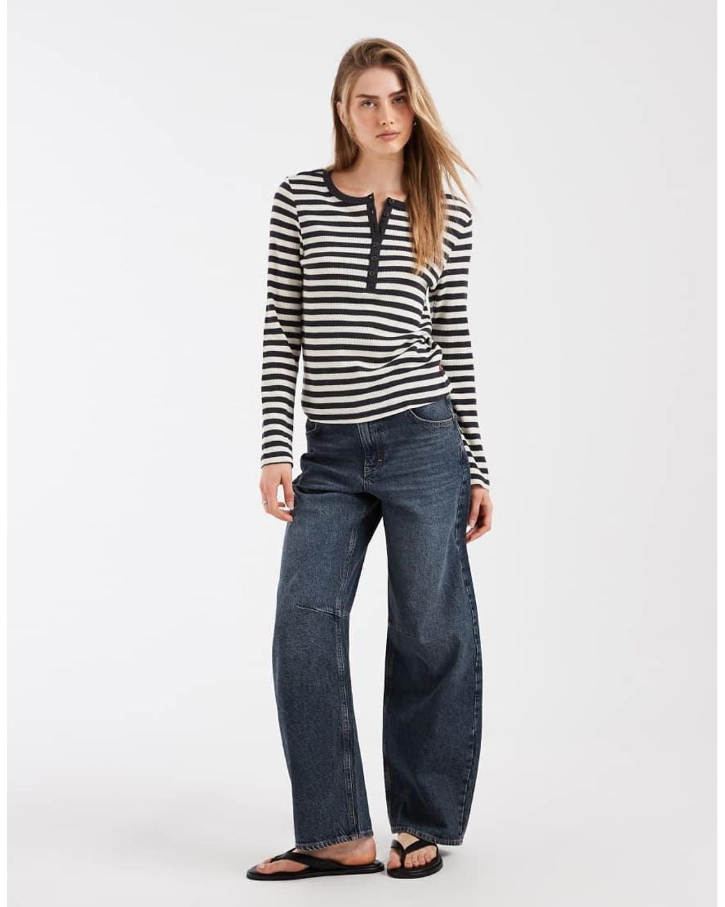 Levi's Black Rooney Waffle Henley Striped Jumper