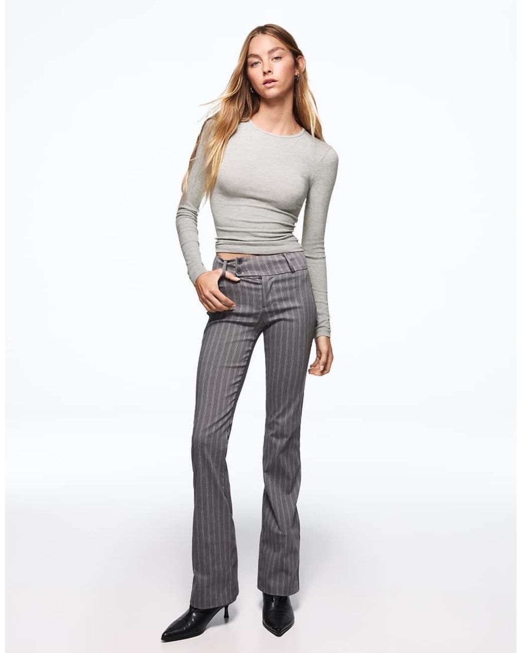 Bershka Gray Long Sleeve Top