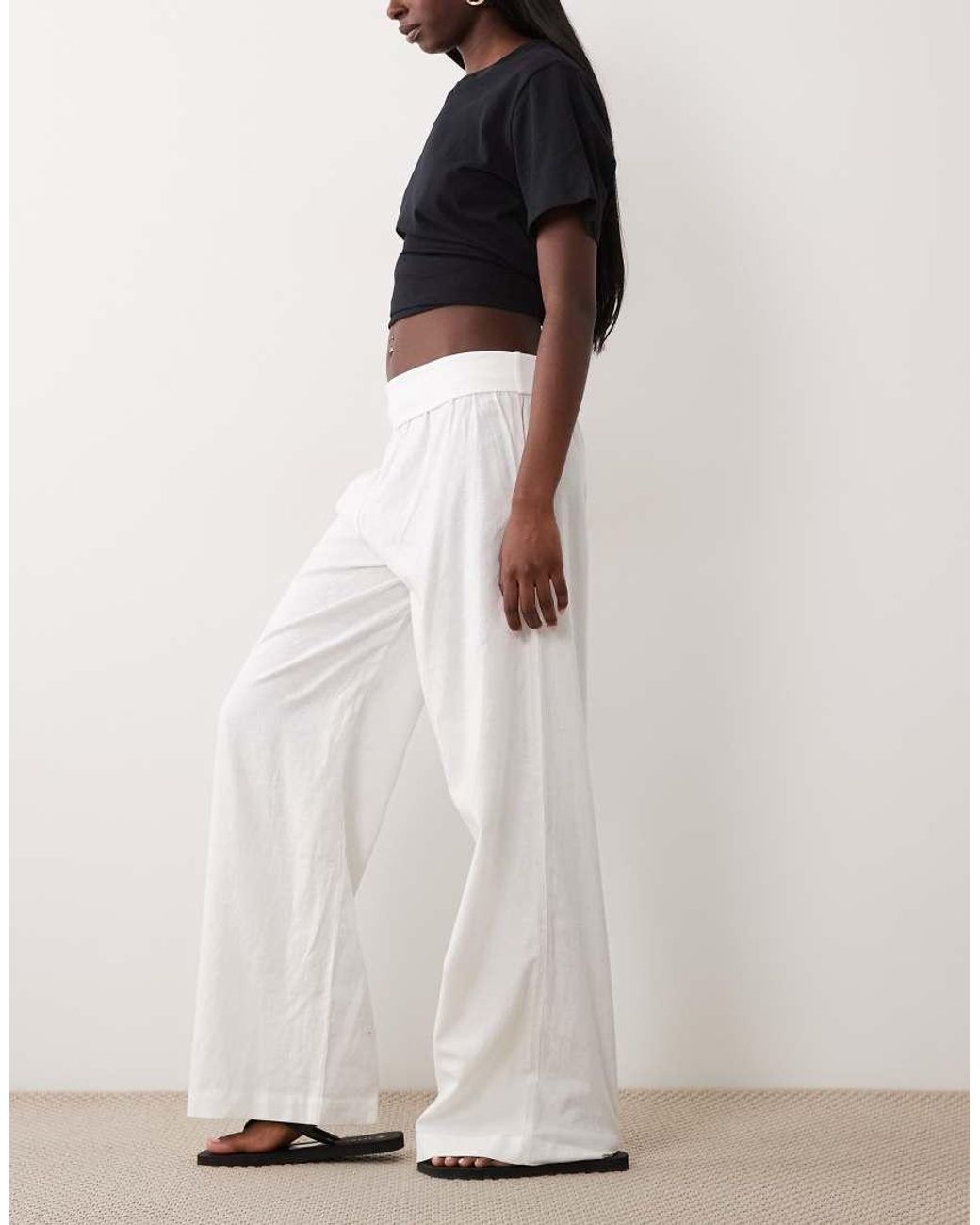 Cotton On White Haven Linen Fold Over Trouser