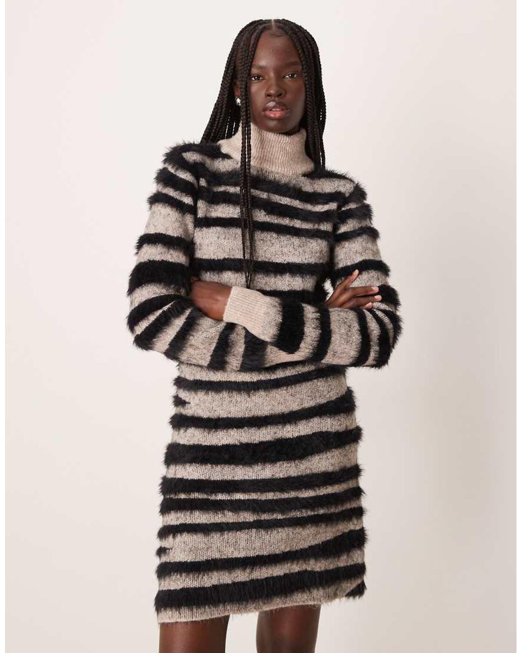 Vila Natural Zebra Textured Knitted Mini Dress