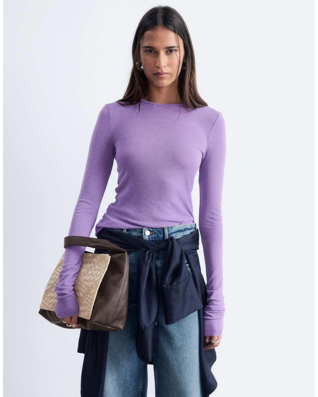 & Other Stories Purple Wool Blend Crew Neck Long Sleeve Top