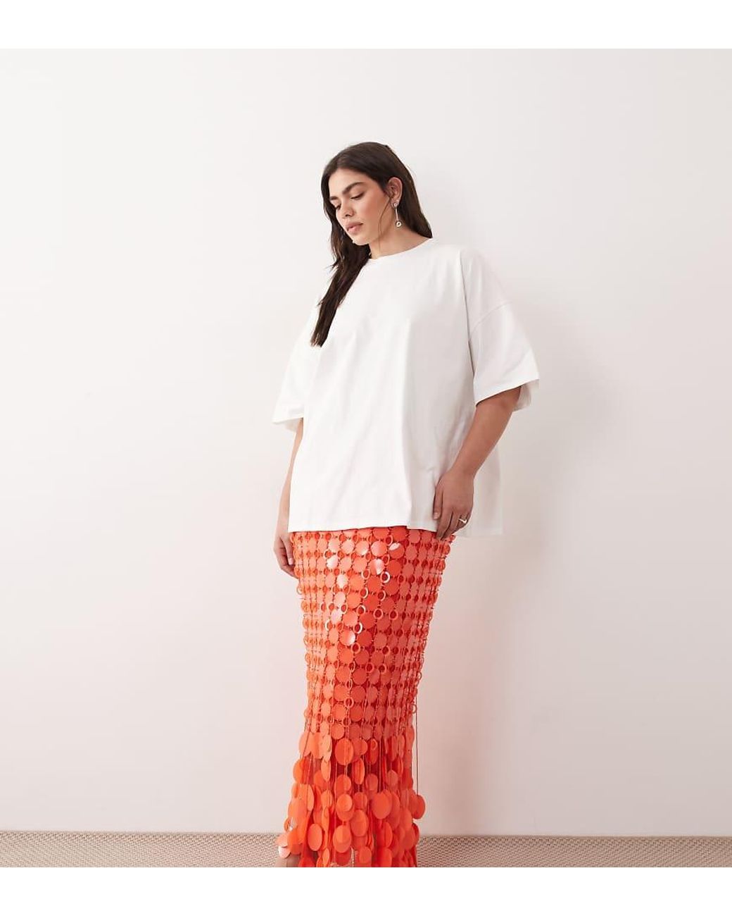 ARRANGE White Curve Futurist Sequin Fringe Hem Midi Skirt