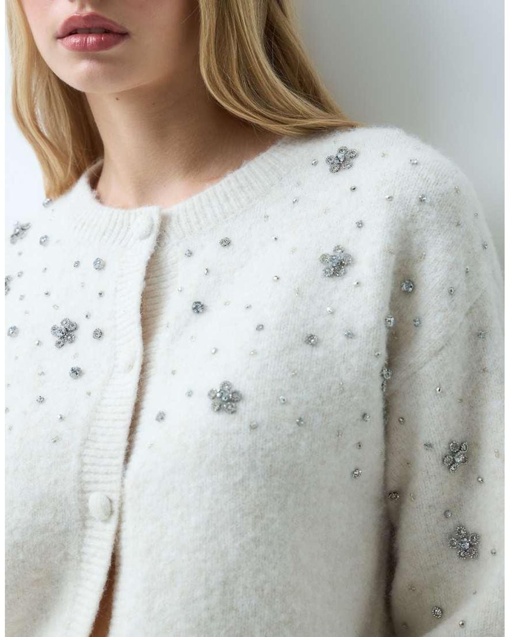 Miss Selfridge White Embellished Button Through Pocket Detail Cardigan