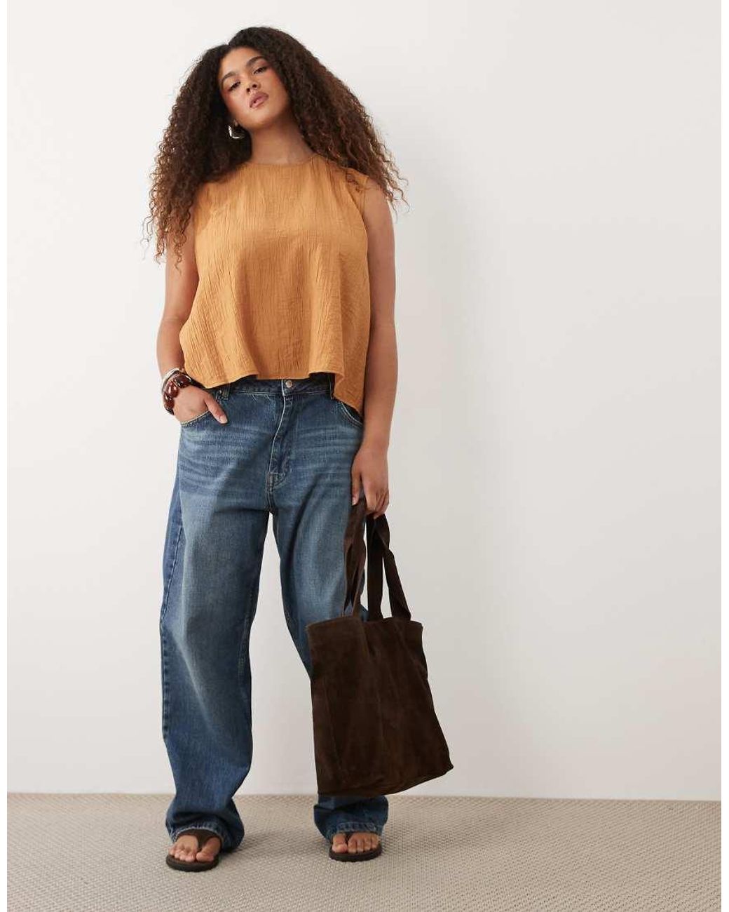 ASOS Brown Asos Design Curve Crinkle Shell Top