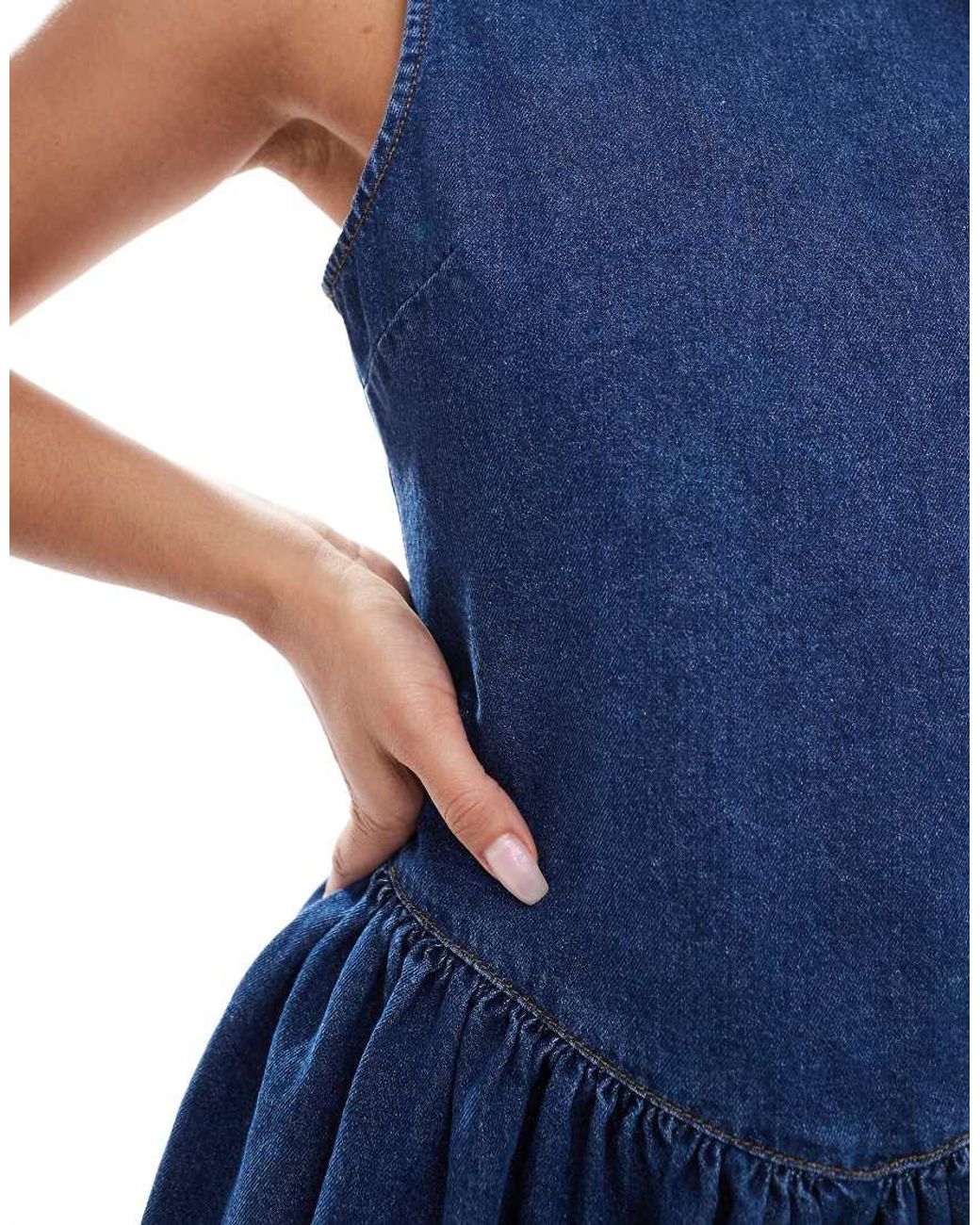 sachin and babi light blue dress Indigo Stretch Denim Boat Neck Dropped Hem Mini Dress main image 0