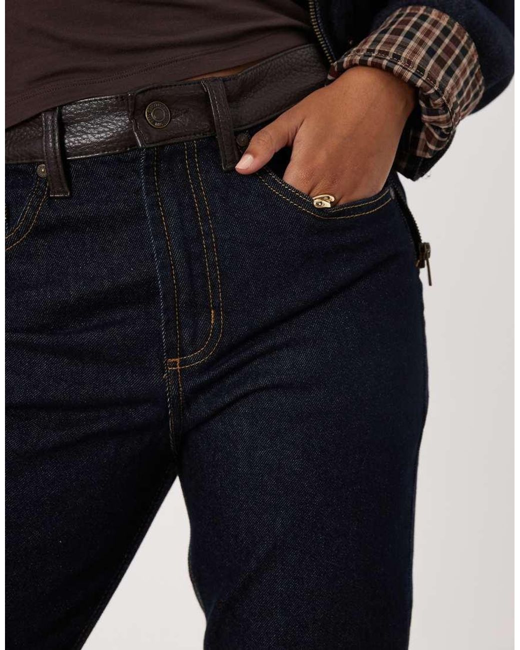 Mango Blue Maya Straight Jean Co-Ord With Contrast Faux Leather Waistband