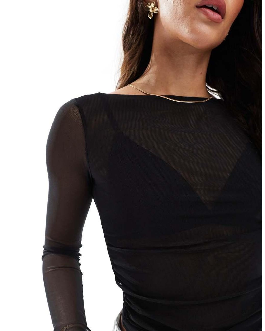 Cotton On Black Ashley Mesh Long Sleeve Top