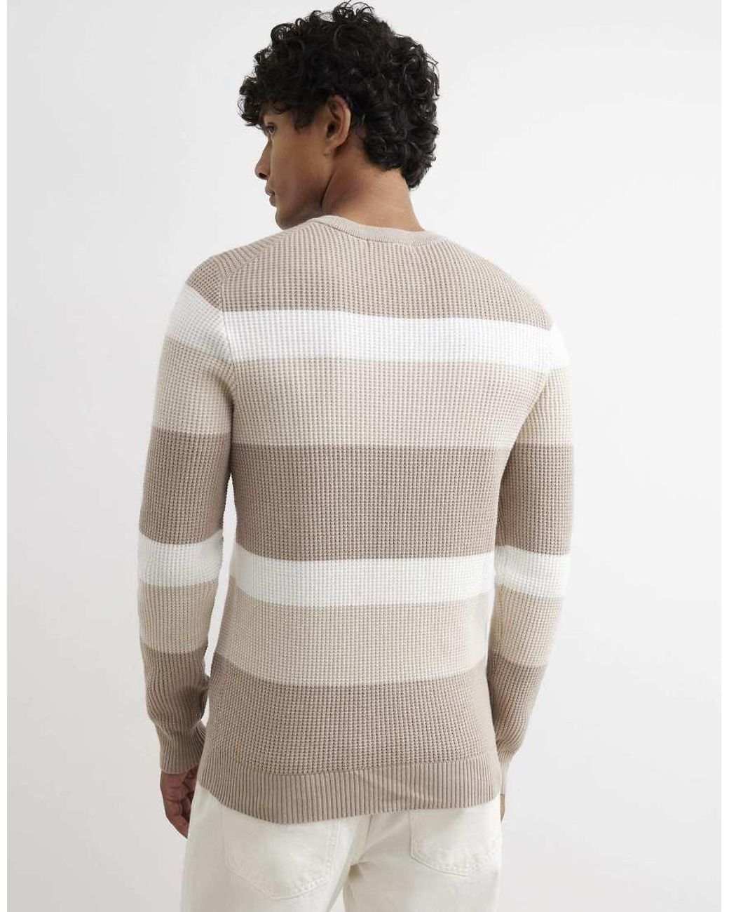 River Island Gray Knitted Stripe Cotton Blend Jumper for men