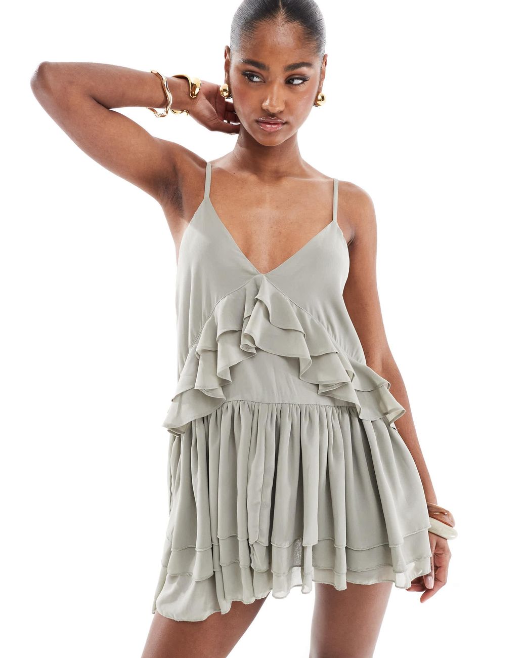 Monki White Floaty Frill Mini Dress