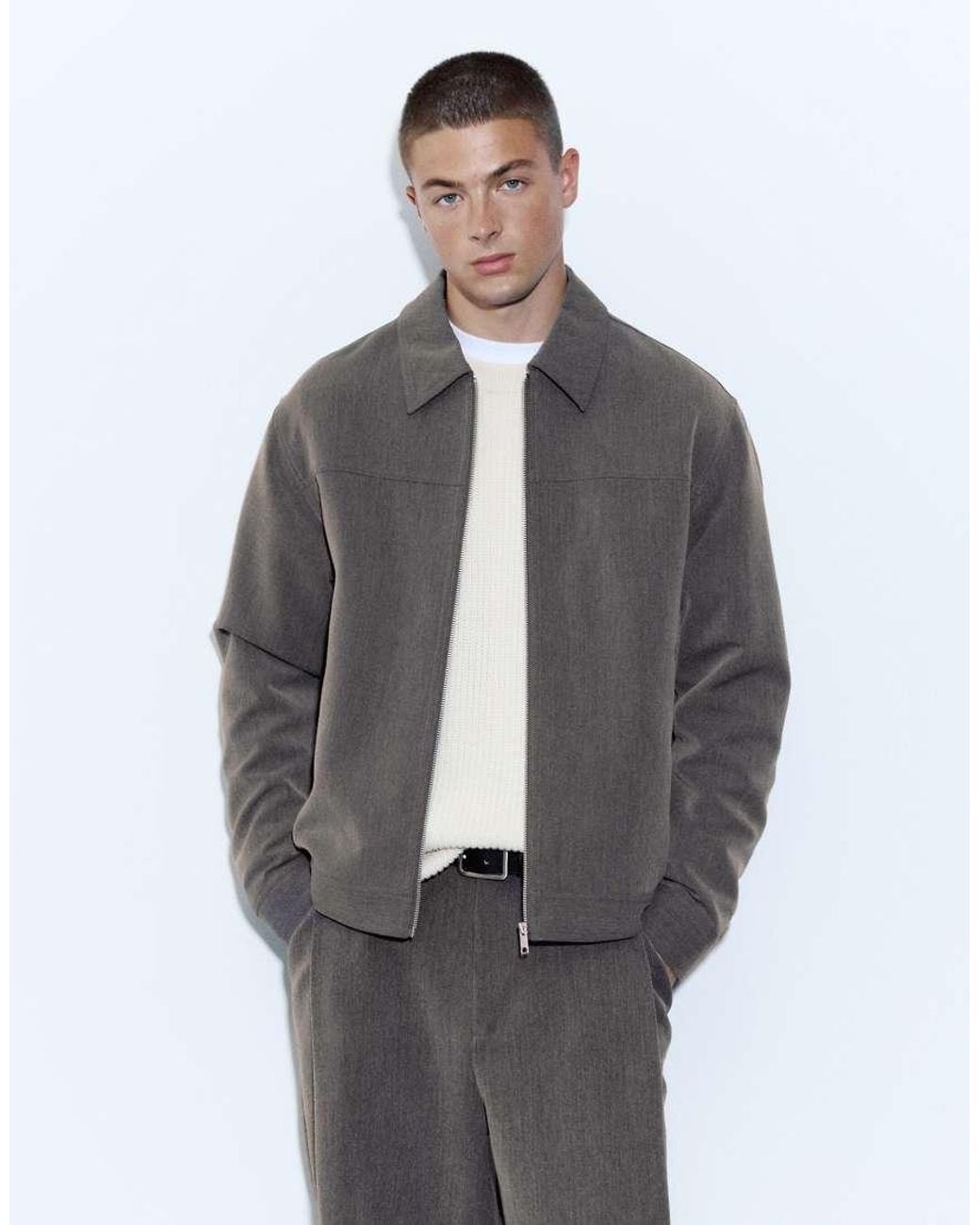 Giacca Basic Con Zip Grigia di Pull&Bear in Gray da Uomo