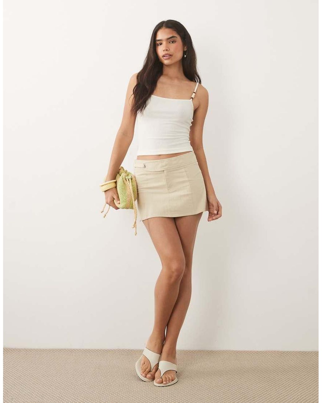 Mango White Square Neck Strappy Beaded Cami Top