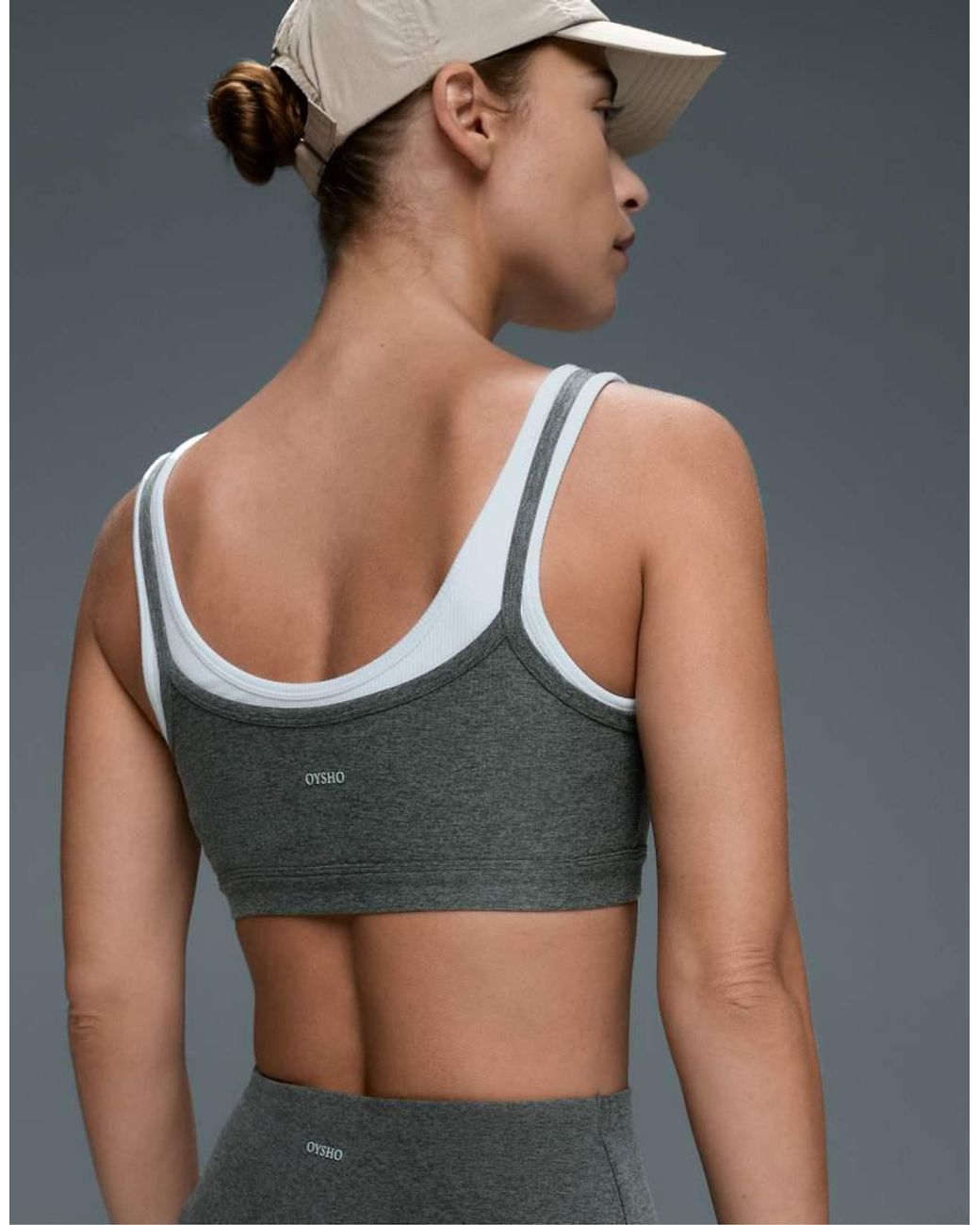 Oysho Gray Medium-Support Rib Overlay Sports Bra