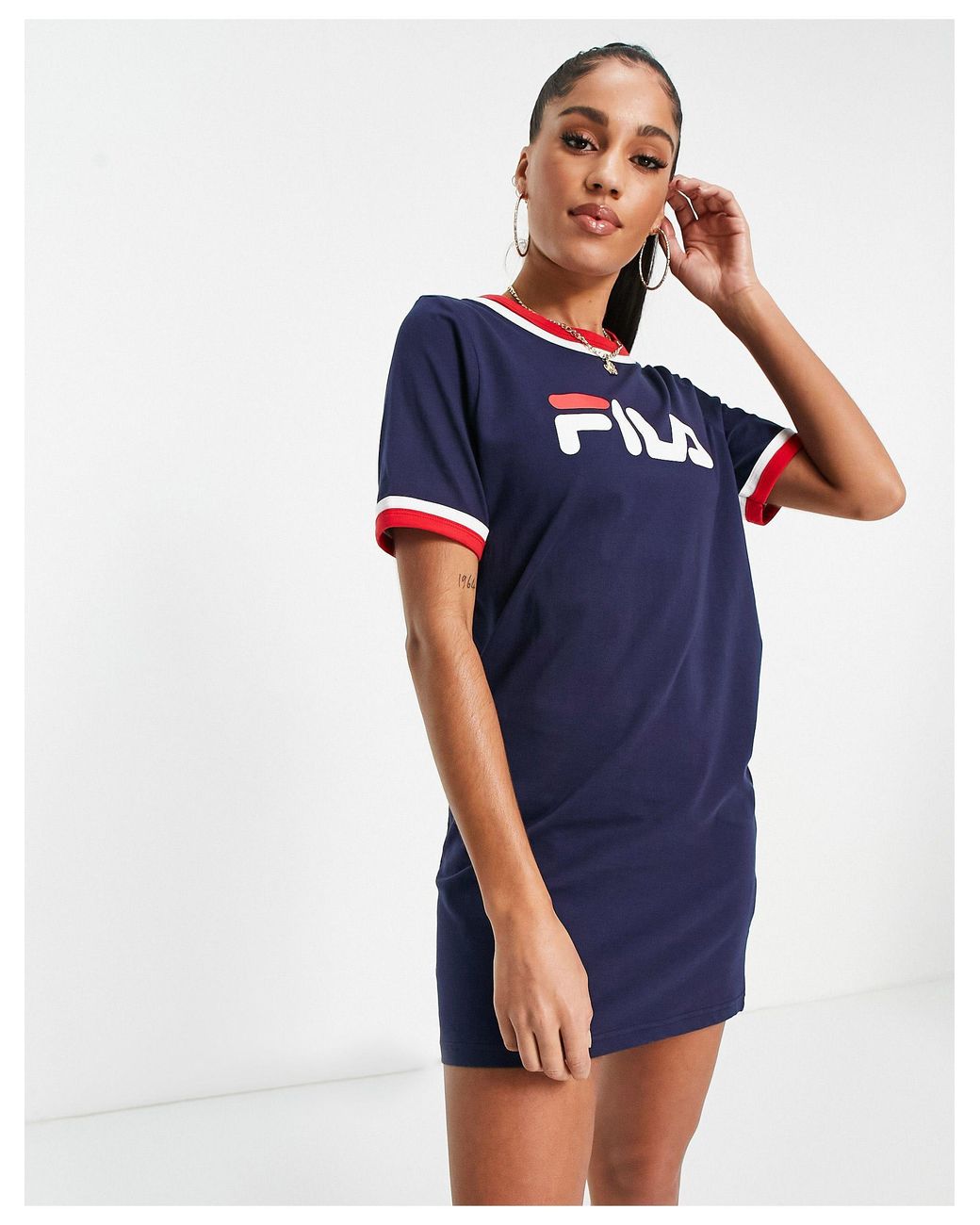 Fila Large Chest Logo T-shirt Dress in Blue | Lyst