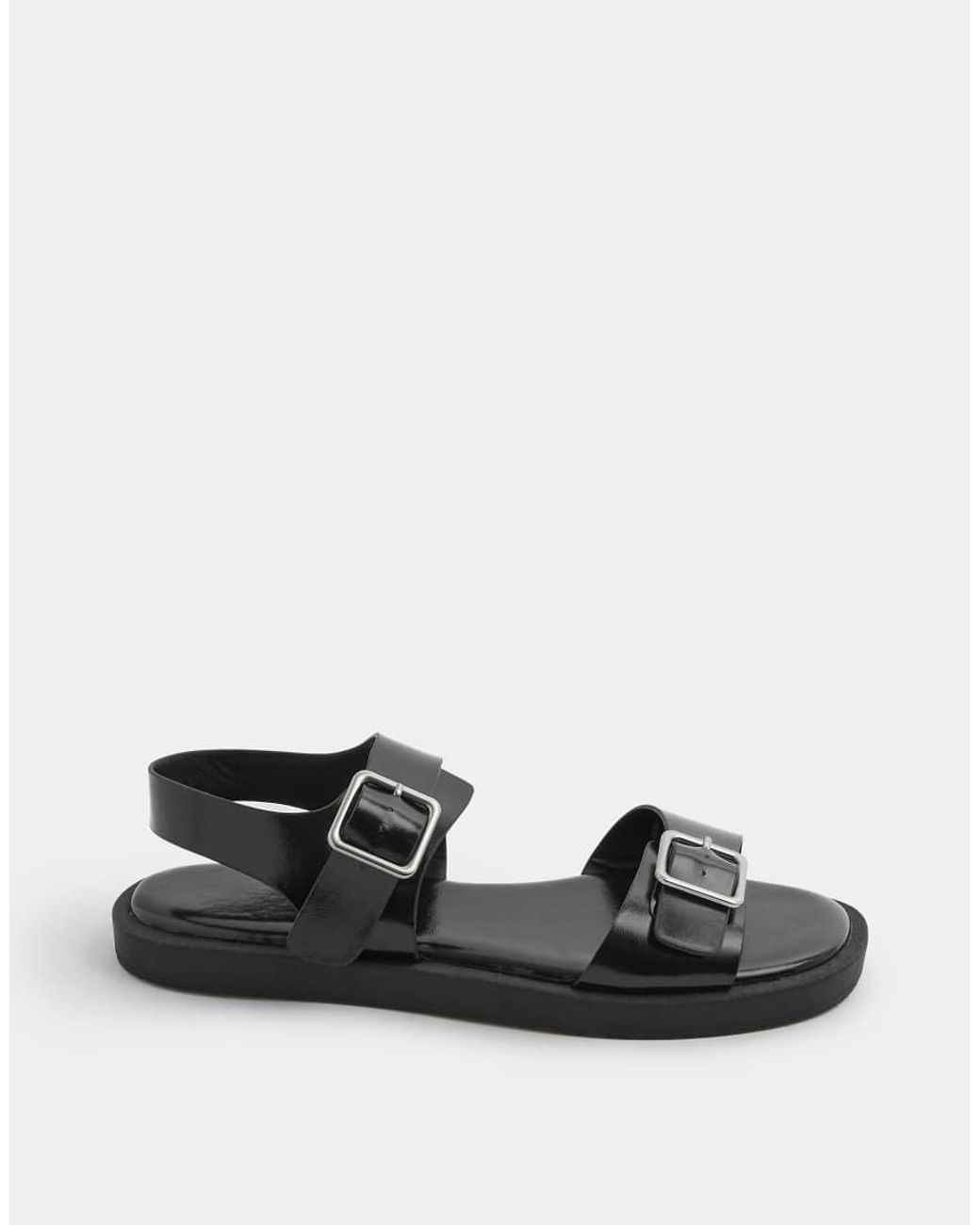 Yours Clothing Gray Faux Leather Buckle Strap Sandals