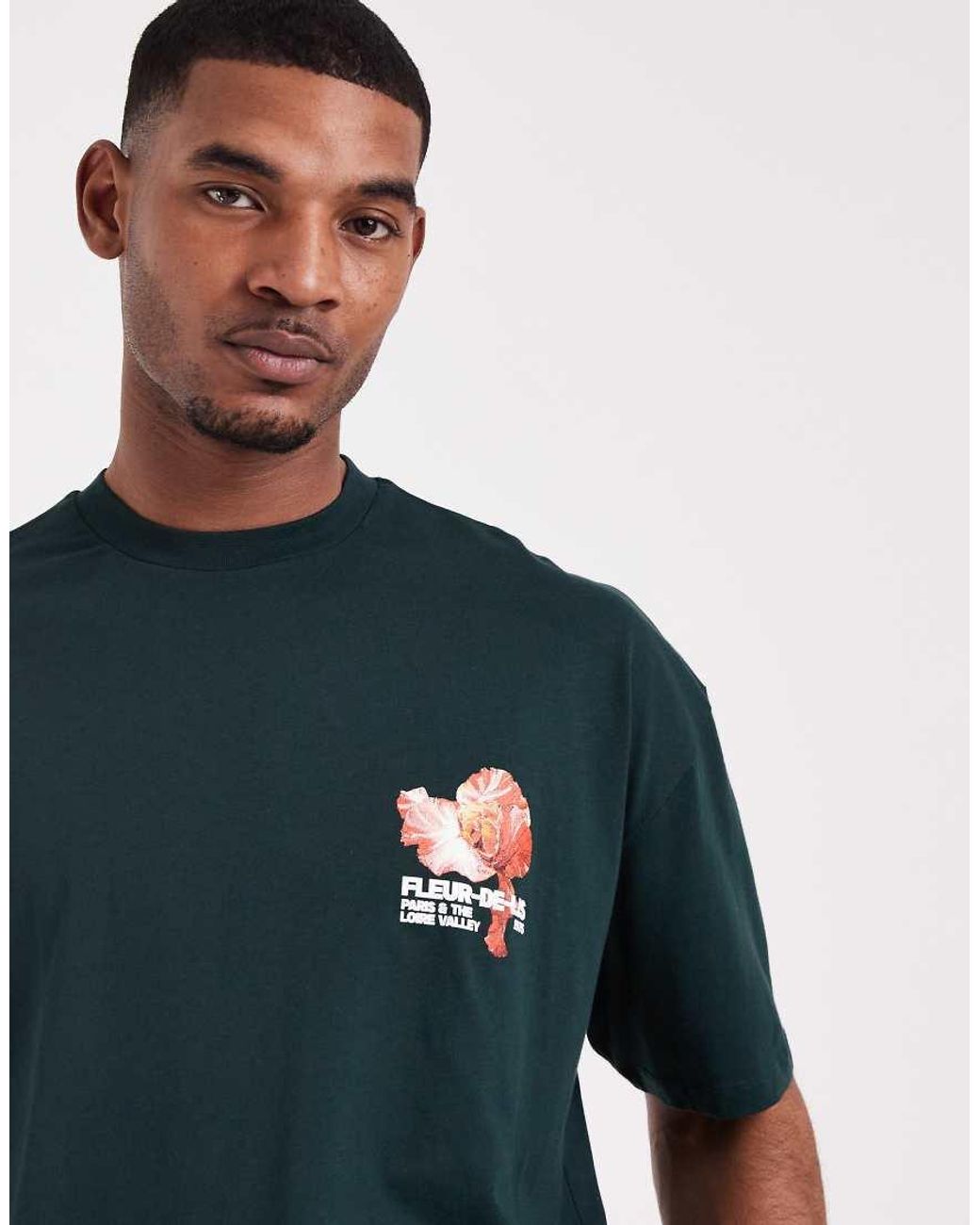 ASOS Blue Boxy Oversized T-shirt With Floral Graphic for men