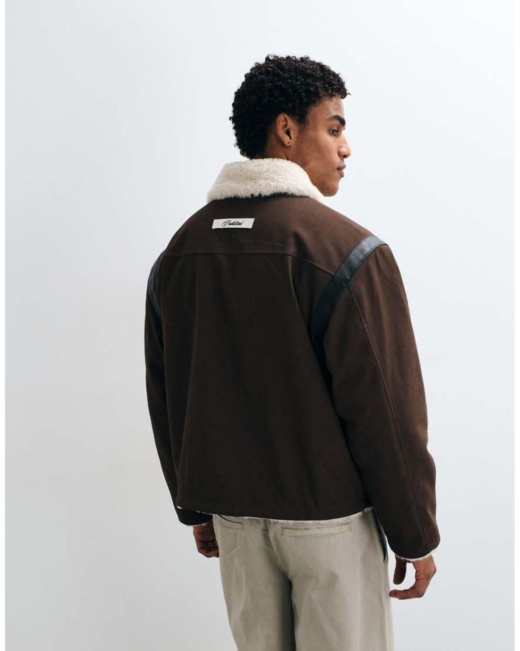 Prohibited Brown Varsity Duffle Jacket With Fireman Buckles for men
