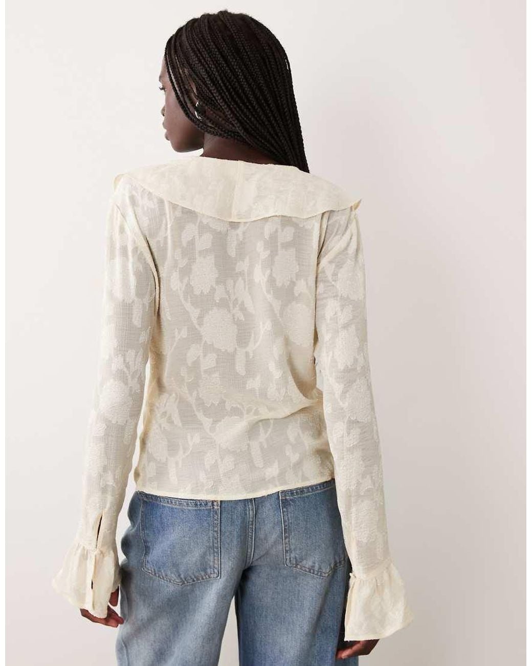 Pieces Natural Ruffle Trim Blouse
