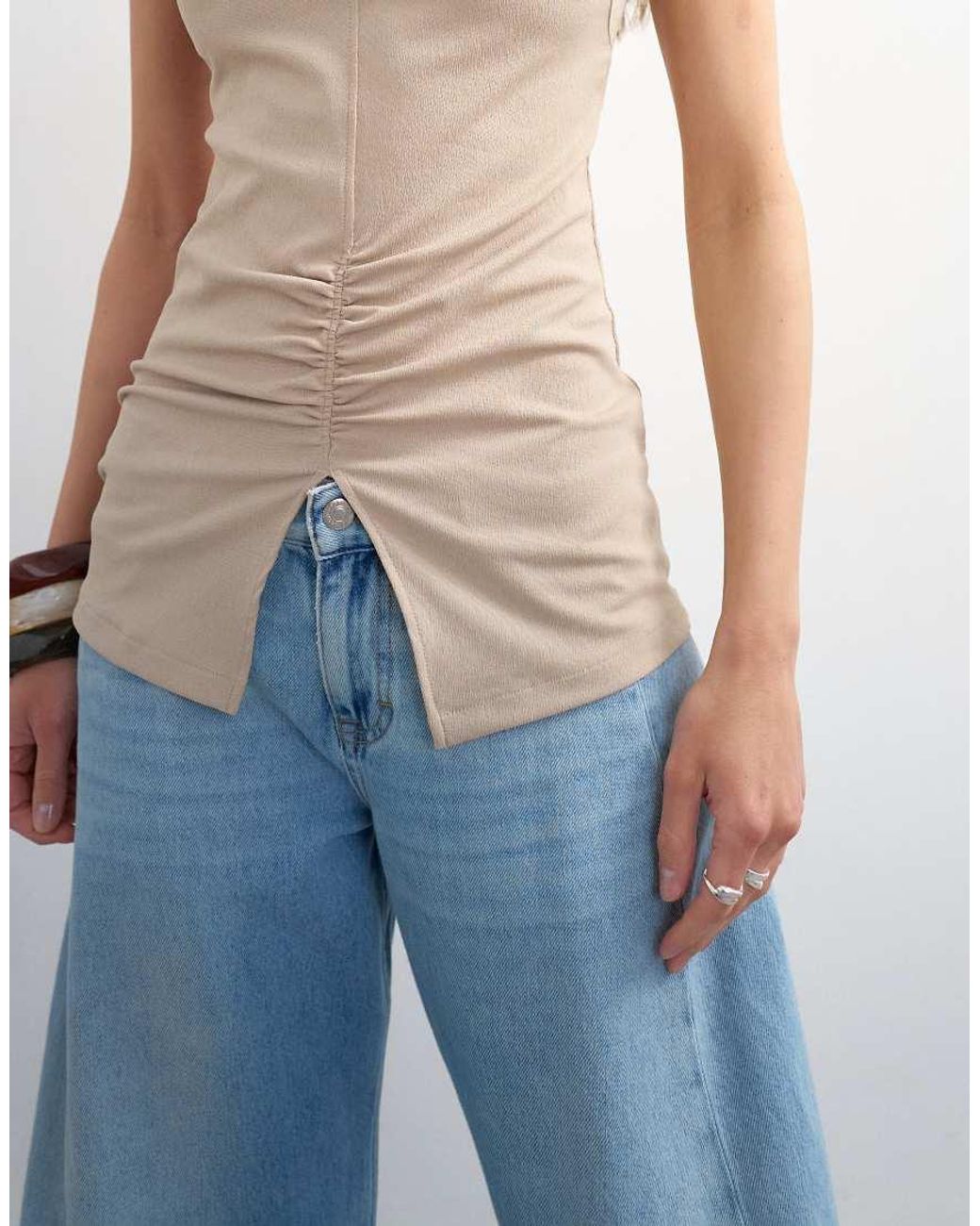 TOPSHOP Brown Clean Ruched Tank
