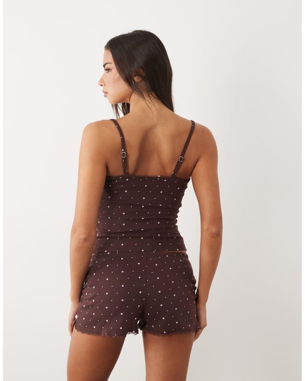 Boux Avenue Brown Floral Pointelle Shorts And Cami Set