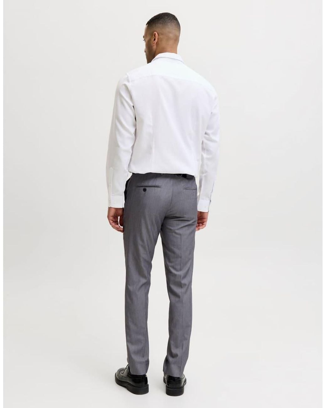 Jack & Jones White Joe Slim Fit Spread Collar Long Sleeve Shirt for men