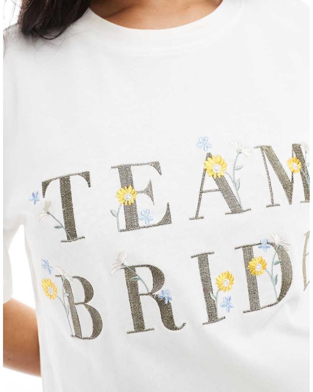 Maya White Embroidered 'Team Bride' T-Shirt