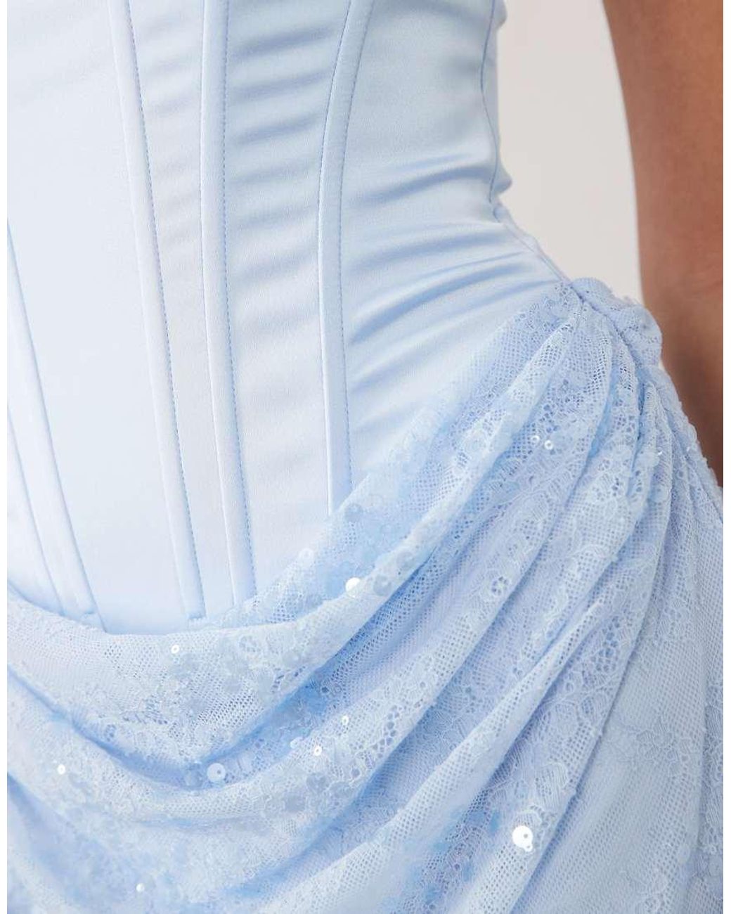 Oh Polly Blue Premium Satin Embellished Skirt Mini Dress
