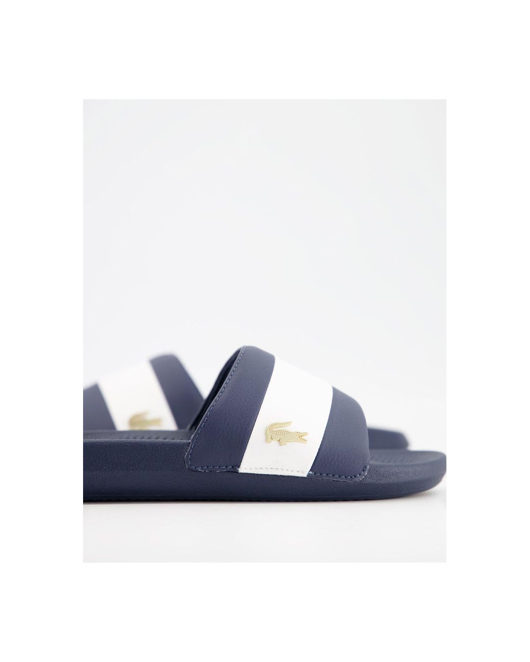Lacoste Croco Sliders Navy With Gold 