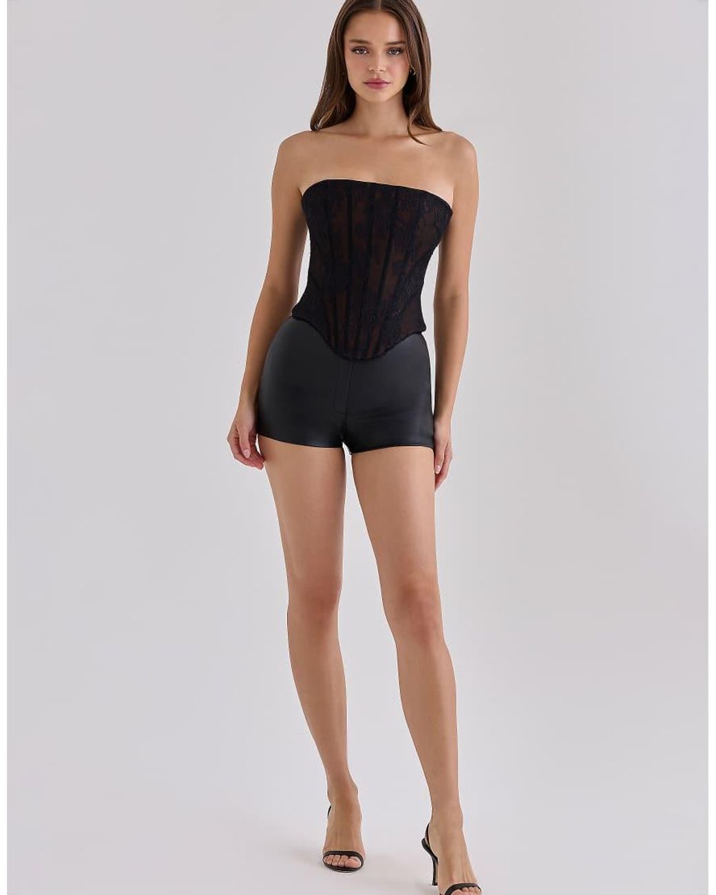 House Of Cb Black Mira Lace Longline Strapless Corset Top