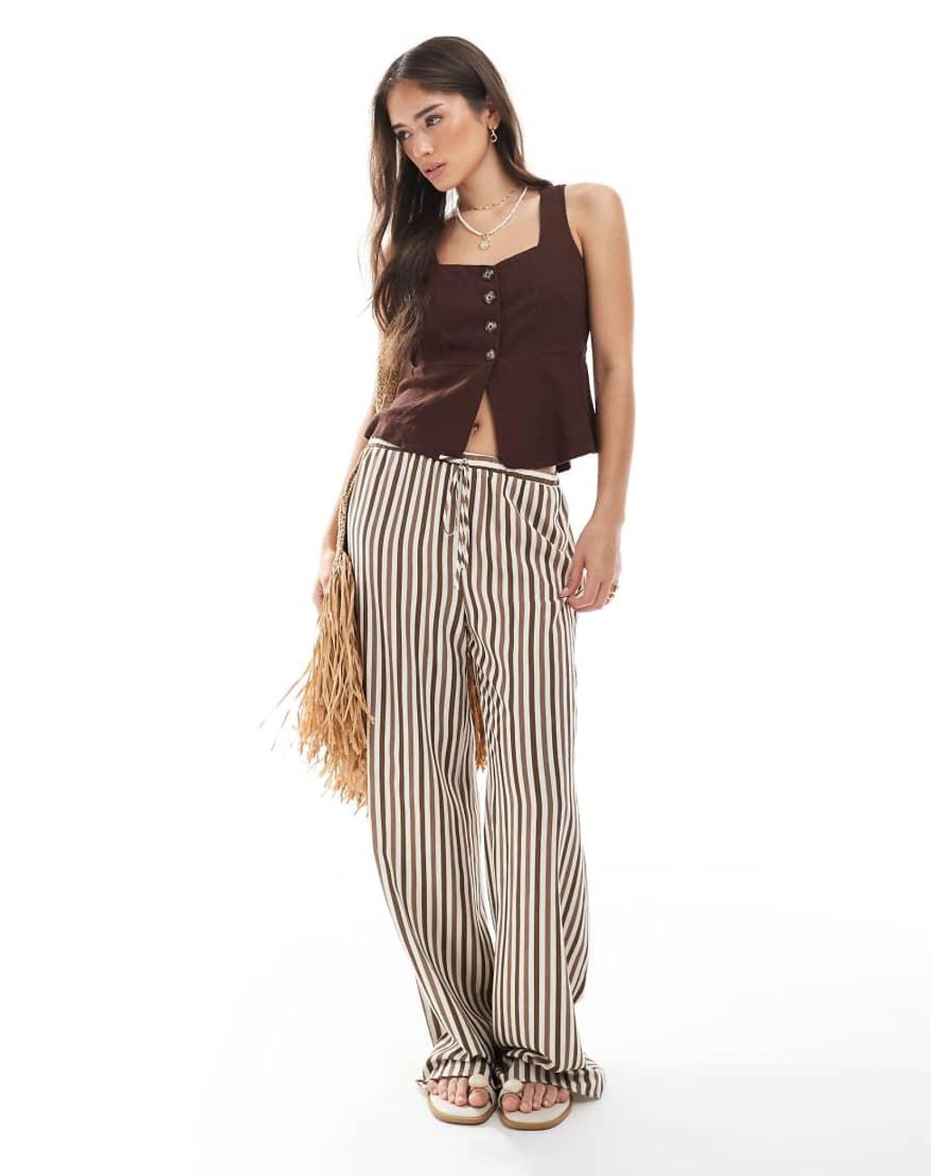 New Look Brown Peplum Linen Shell Top