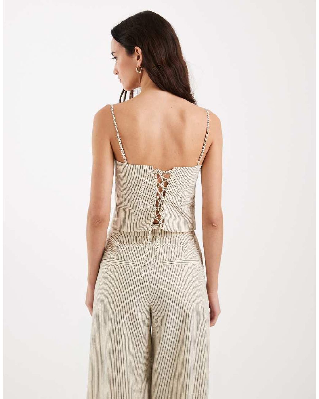 4th & Reckless Natural Soft Feel Pleat Front Tailored Wide Leg Trousers Co-ord