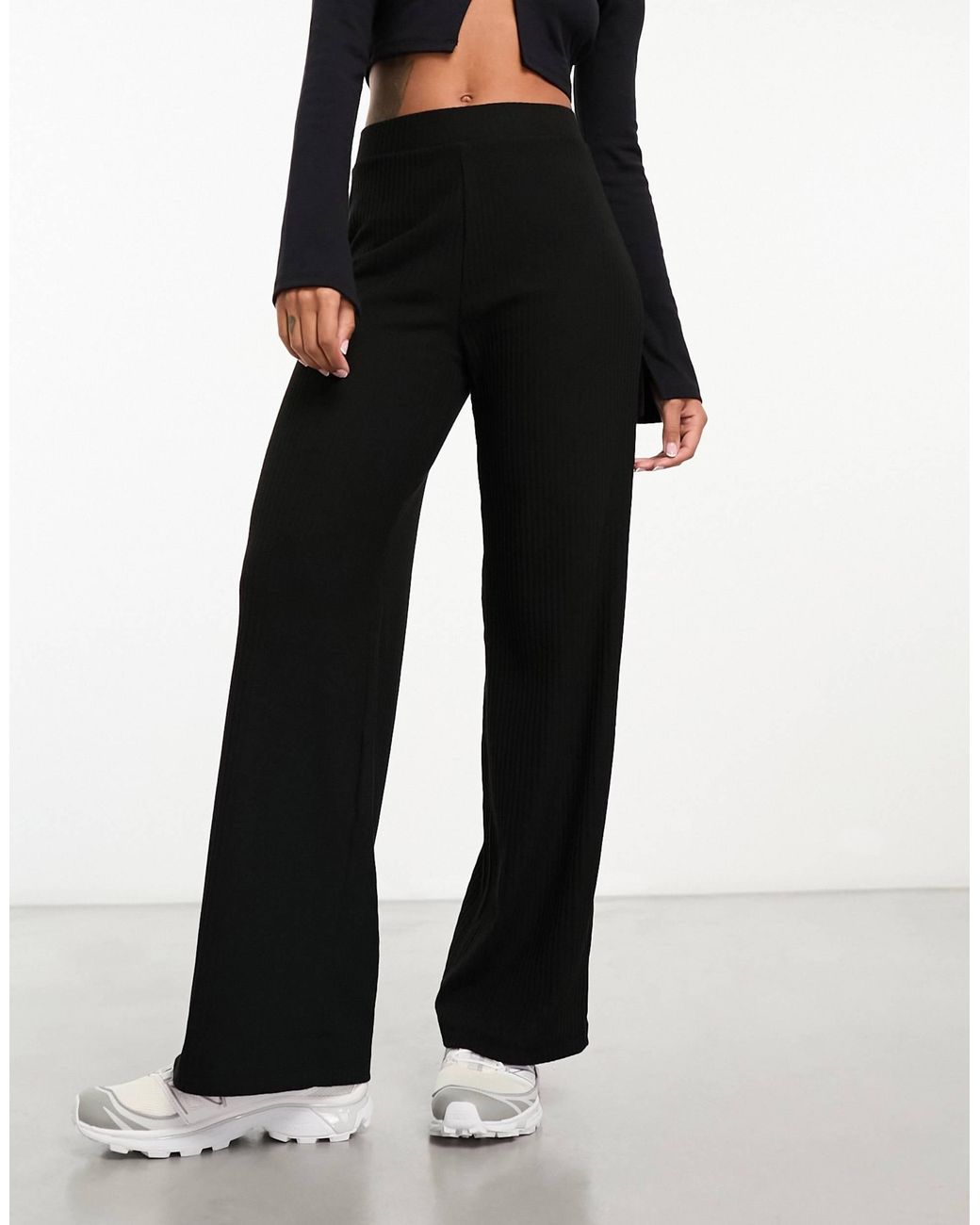 ONLY Black Wide Leg Ribbed Trouser