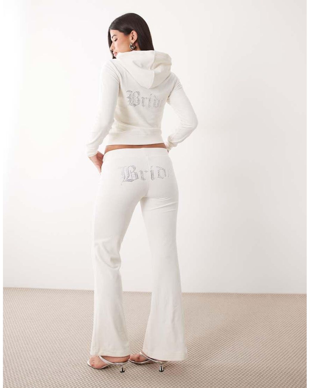 Juicy Couture Natural Velour 'bride' Diamante Logo Zip Through Hoodie Co-ord