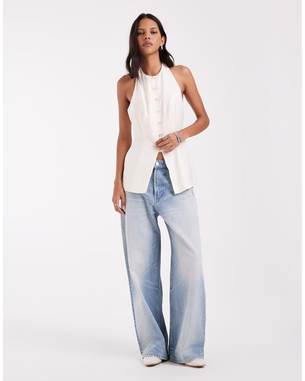 ASOS White High Neck Modal Waistcoat